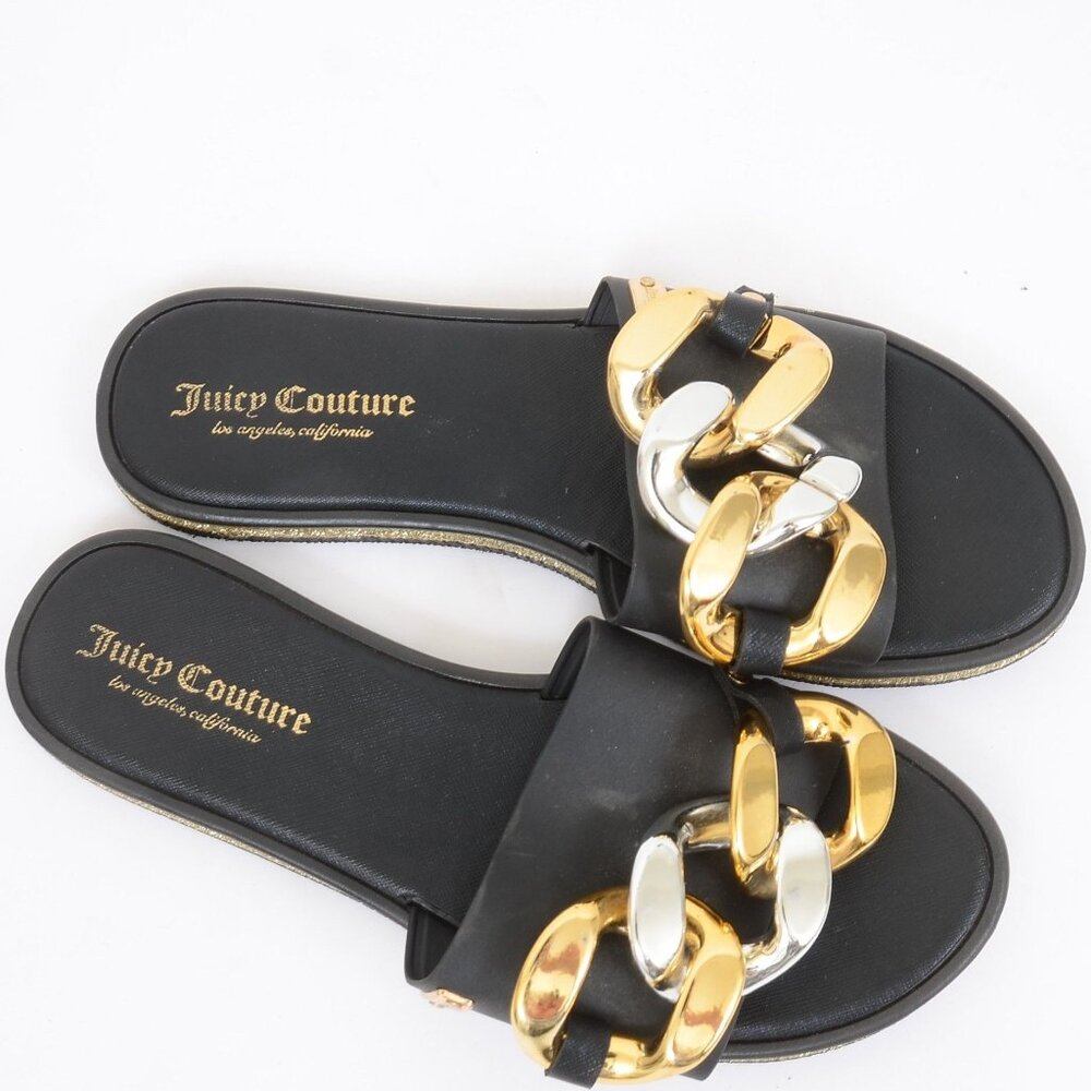 Juicy Couture Women's‎ 8.5 Gold Silver Chainlink Glam Slip On Slide Sandals